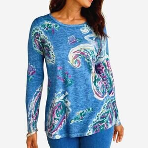Soft Surroundings Blue Paisley Long Sleeve Tee
